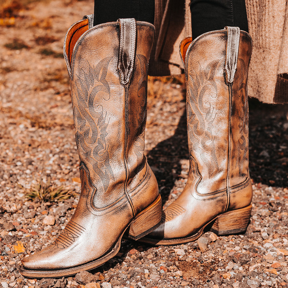 FREEBIRD women's Woodland pewter leather cowboy boot with stitch detailing and snip toe construction