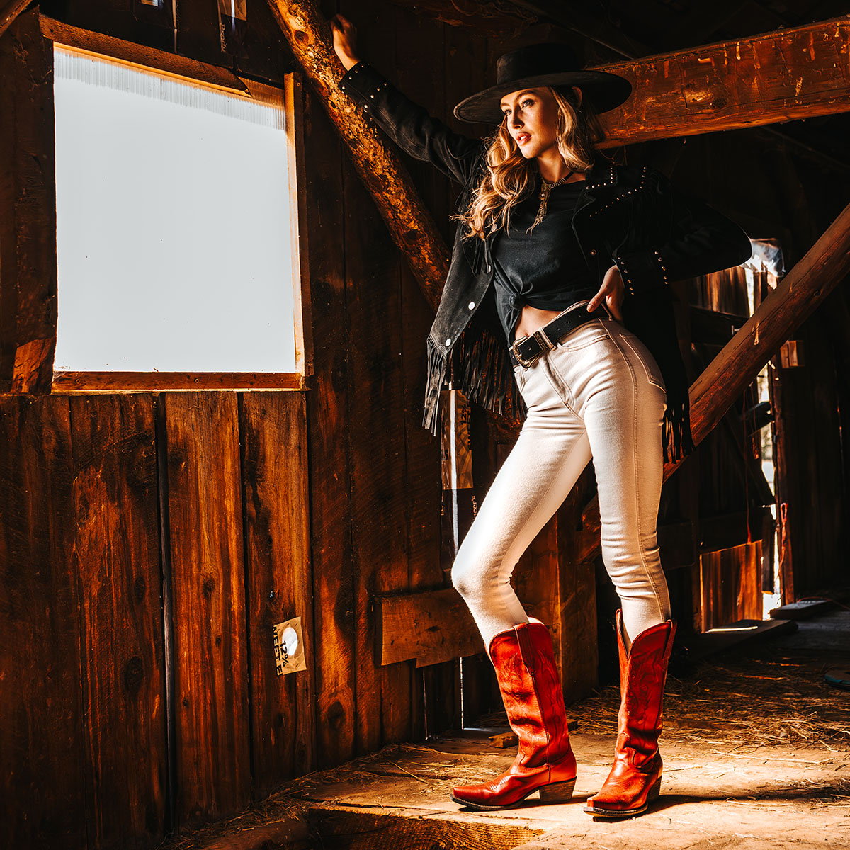 FREEBIRD women's Woodland red leather cowboy boot with stitch detailing and snip toe construction lifestyle image