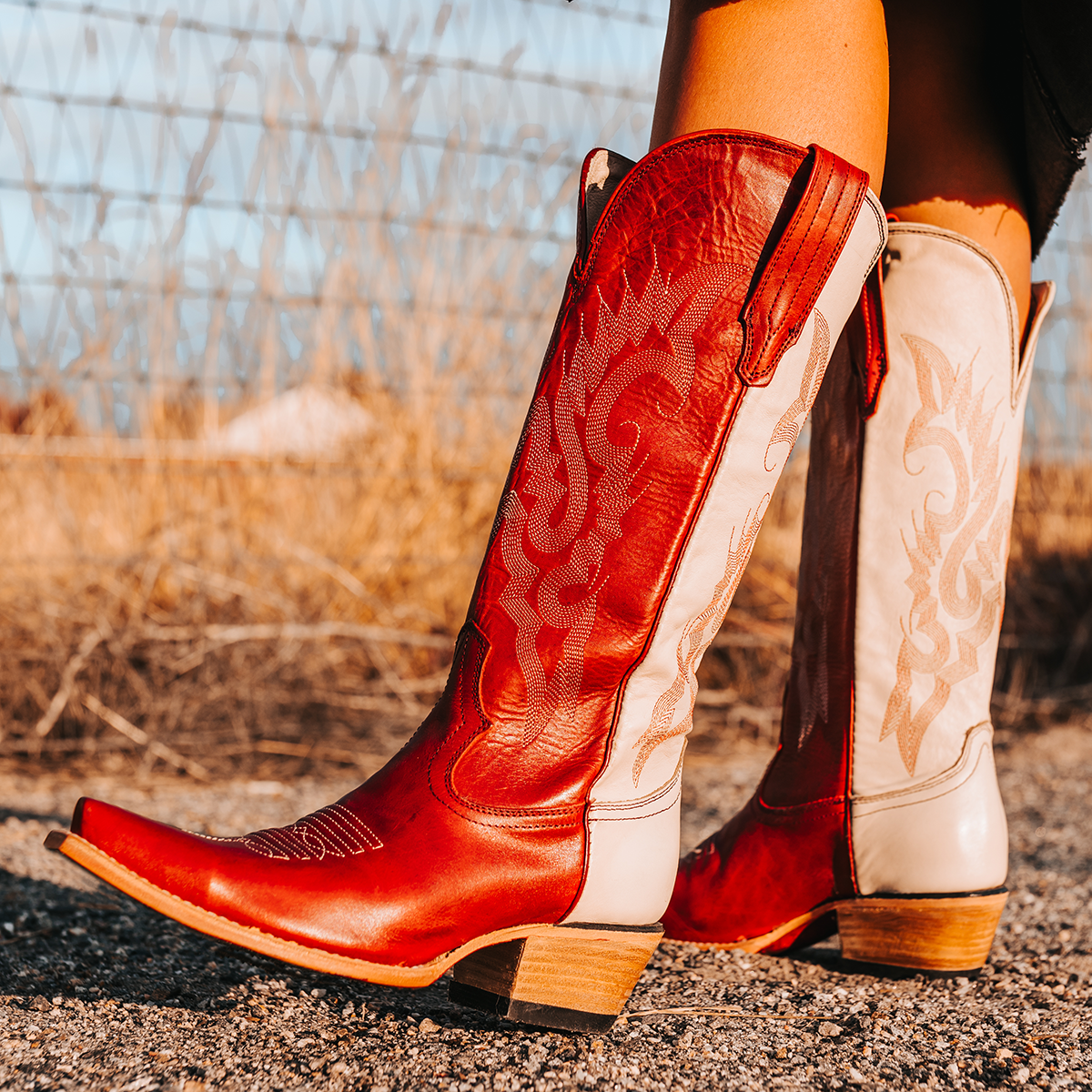 FREEBIRD women's Woodland red multi cowboy boot with stitch detailing and snip toe construction