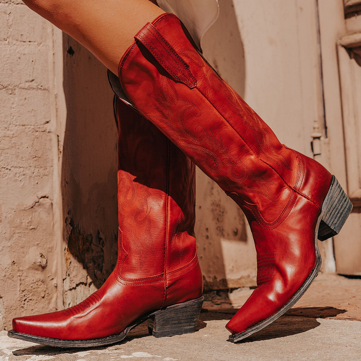 FREEBIRD women's Woodland red leather cowboy boot with stitch detailing and snip toe construction