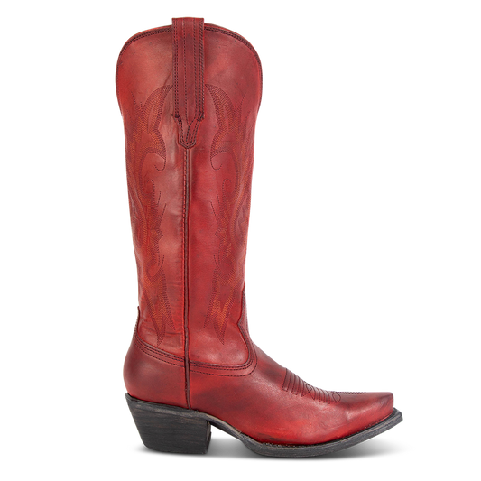 FREEBIRD women's Woodland red leather cowboy boot with stitch detailing and snip toe construction
