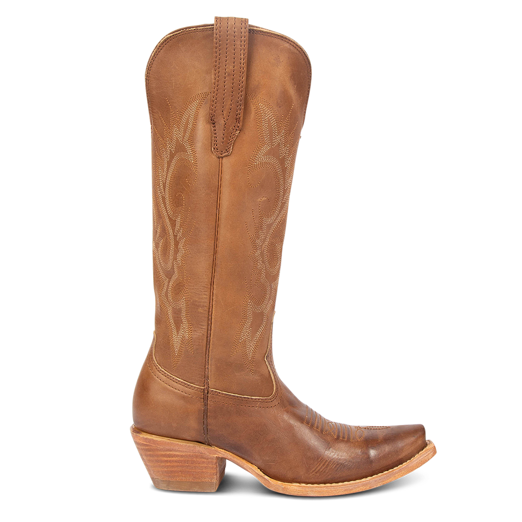 FREEBIRD women's Woodland tan leather cowboy boot with stitch detailing and snip toe construction