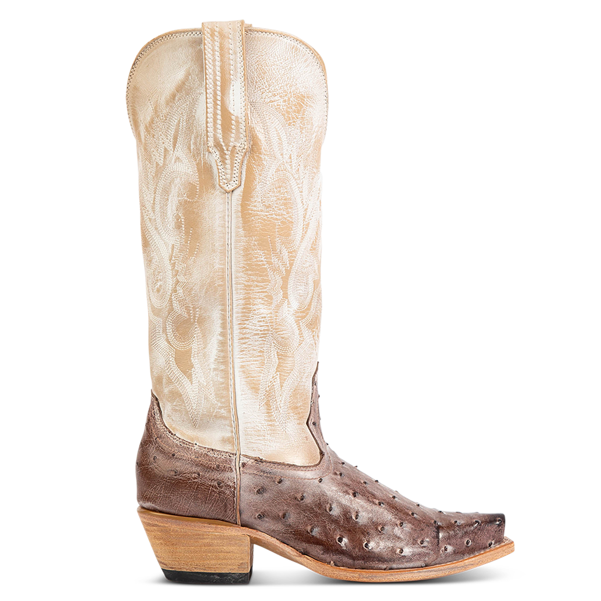 FREEBIRD women's Woodland wine ostrich leather cowboy boot with stitch detailing and snip toe construction