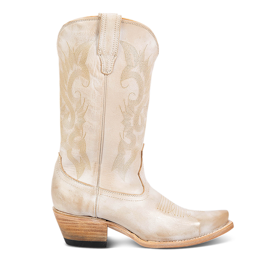 FREEBIRD women's Woody beige leather boot with stitch detailing and snip toe construction