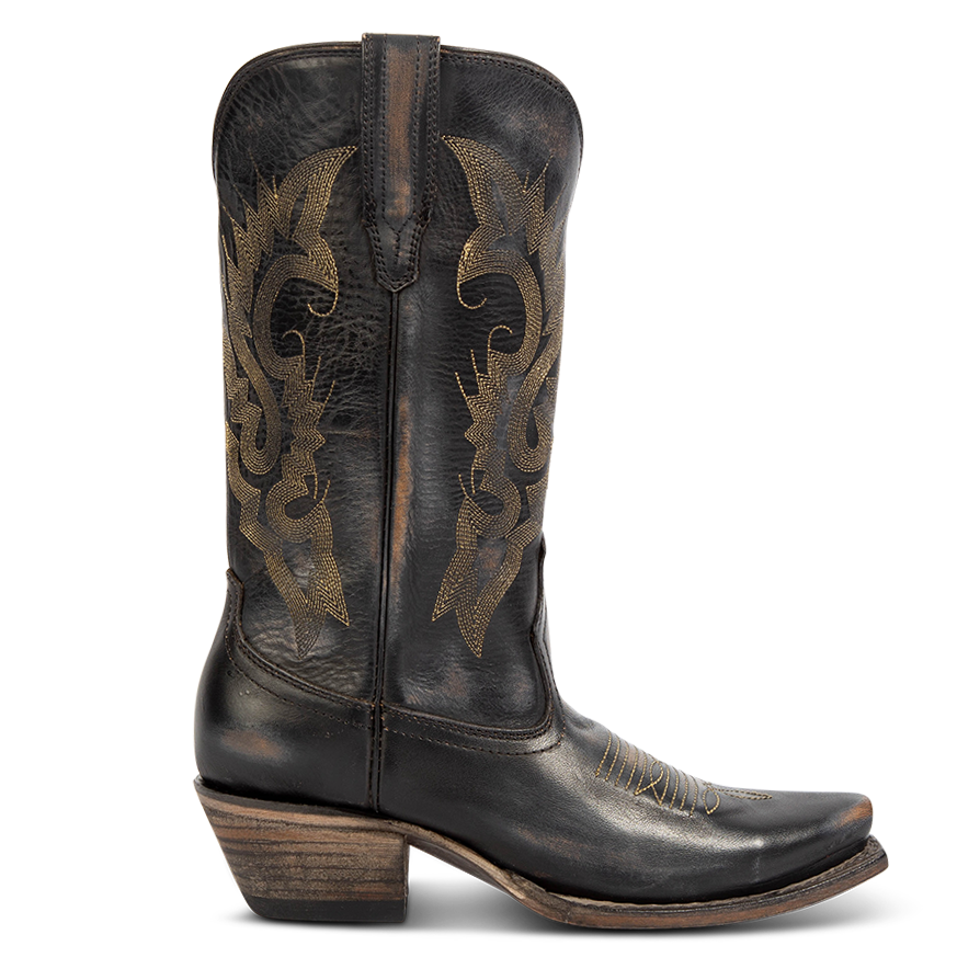 FREEBIRD women's Woody black leather boot with stitch detailing and snip toe construction