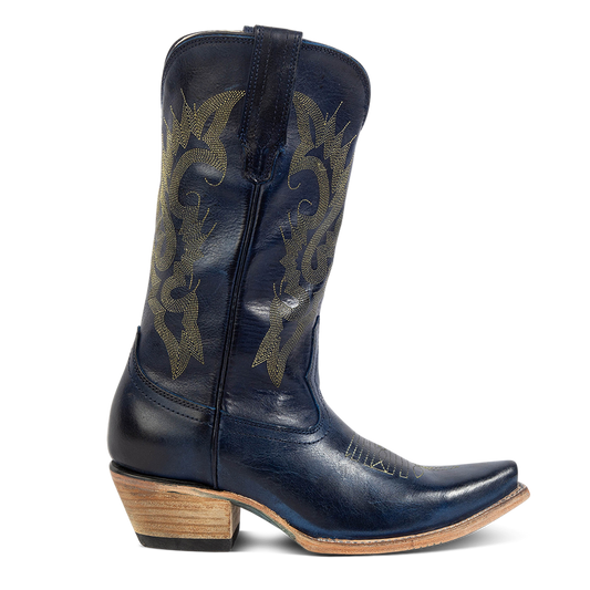 FREEBIRD women's Woody blue leather boot with stitch detailing and snip toe construction