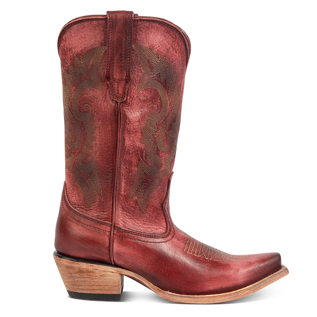 FREEBIRD women's Woody wine leather boot with stitch detailing and snip toe construction