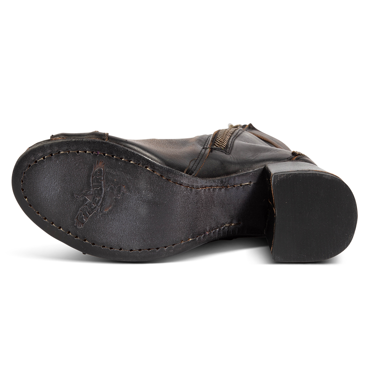 Leather sole imprinted with FREEBIRD on women's Zombi black sandal 