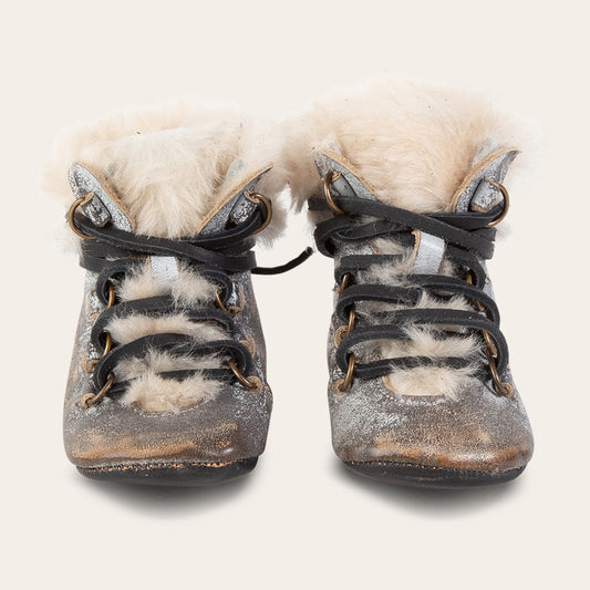 FREEBIRD infant baby Norway ice shearling lined leather bootie with front lacing lifestyle image