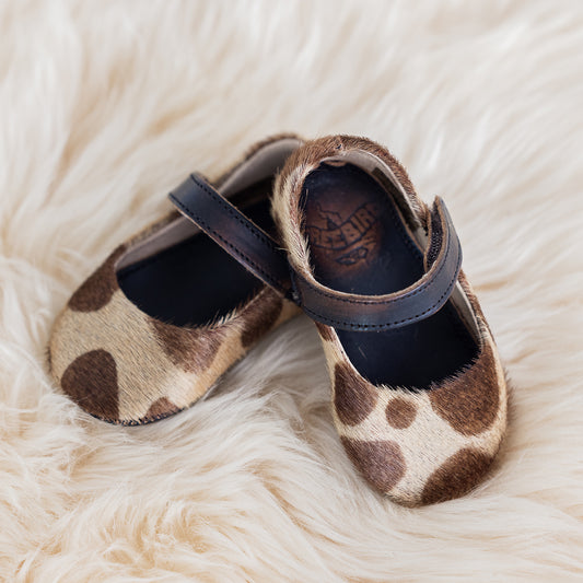 FREEBIRD infant baby Jane leopard leather shoe with top strap velcro closure lifestyle image
