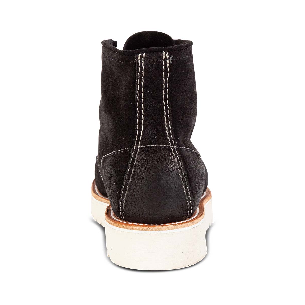 Back view showing stitch detailing and contrasting soft sole on FREEBIRD men's Carbon black suede shoe