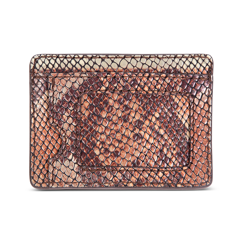 Back view showing clear card case on FREEBIRD CC Wallet pink snake