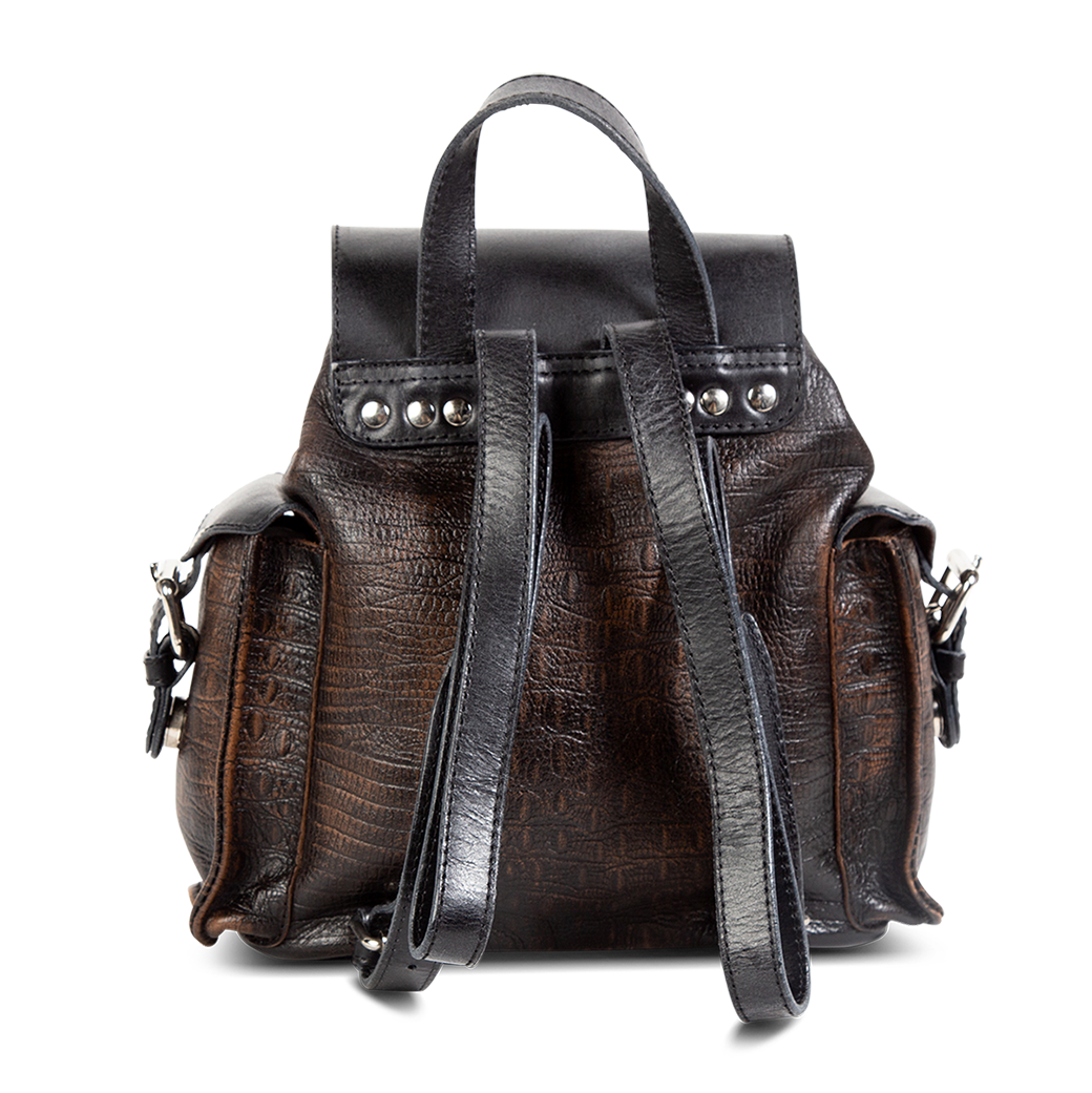 Brett brown distressed adjustable back leather straps and top leather handle loop on FREEBIRD backpack