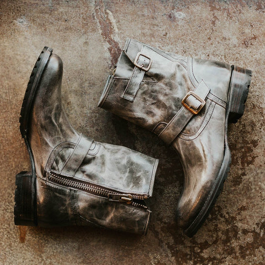 FREEBIRD men's Rocco stone leather tread boot with inside zip and buckle detail