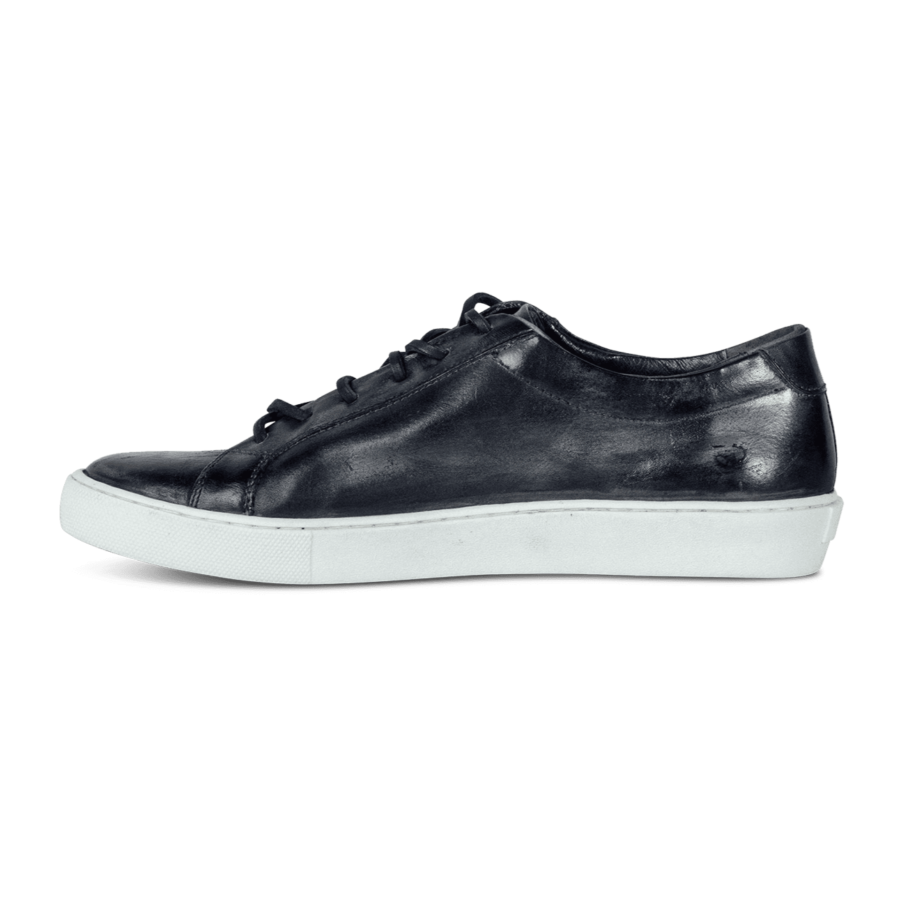 Inside view showing white rubber sole and leather distressing on FREEBIRD men's Newport stone sneaker