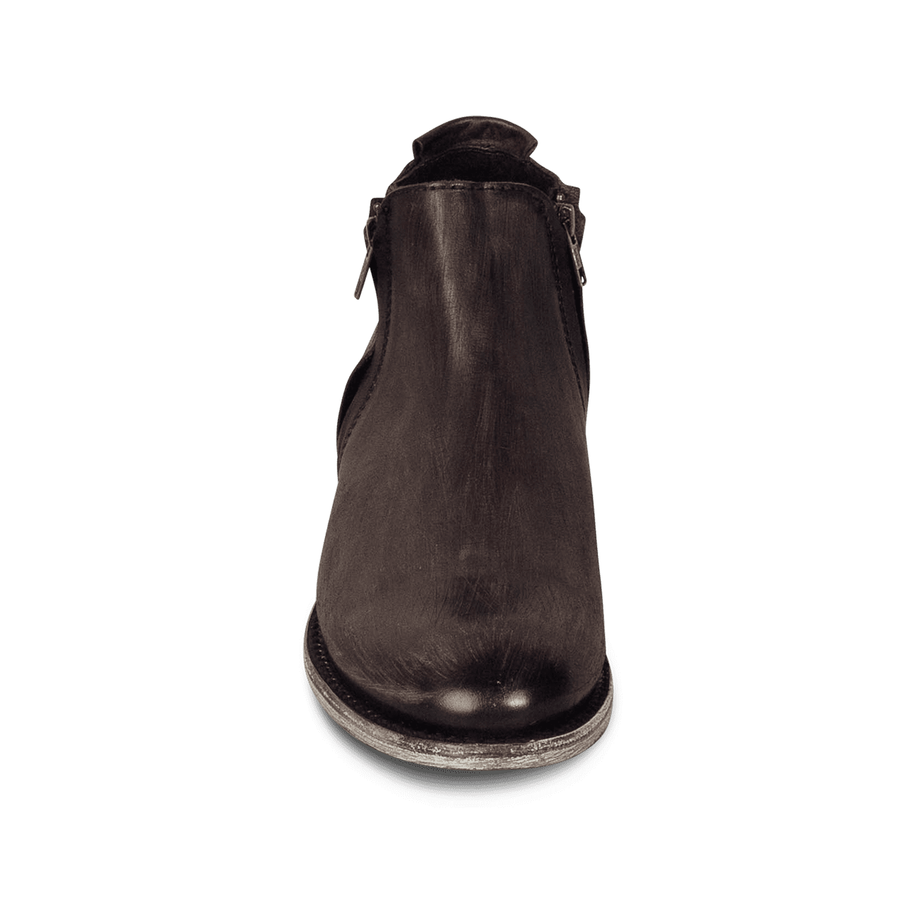 Front view showing leather shaft on FREEBIRD men's Milo dark brown boot