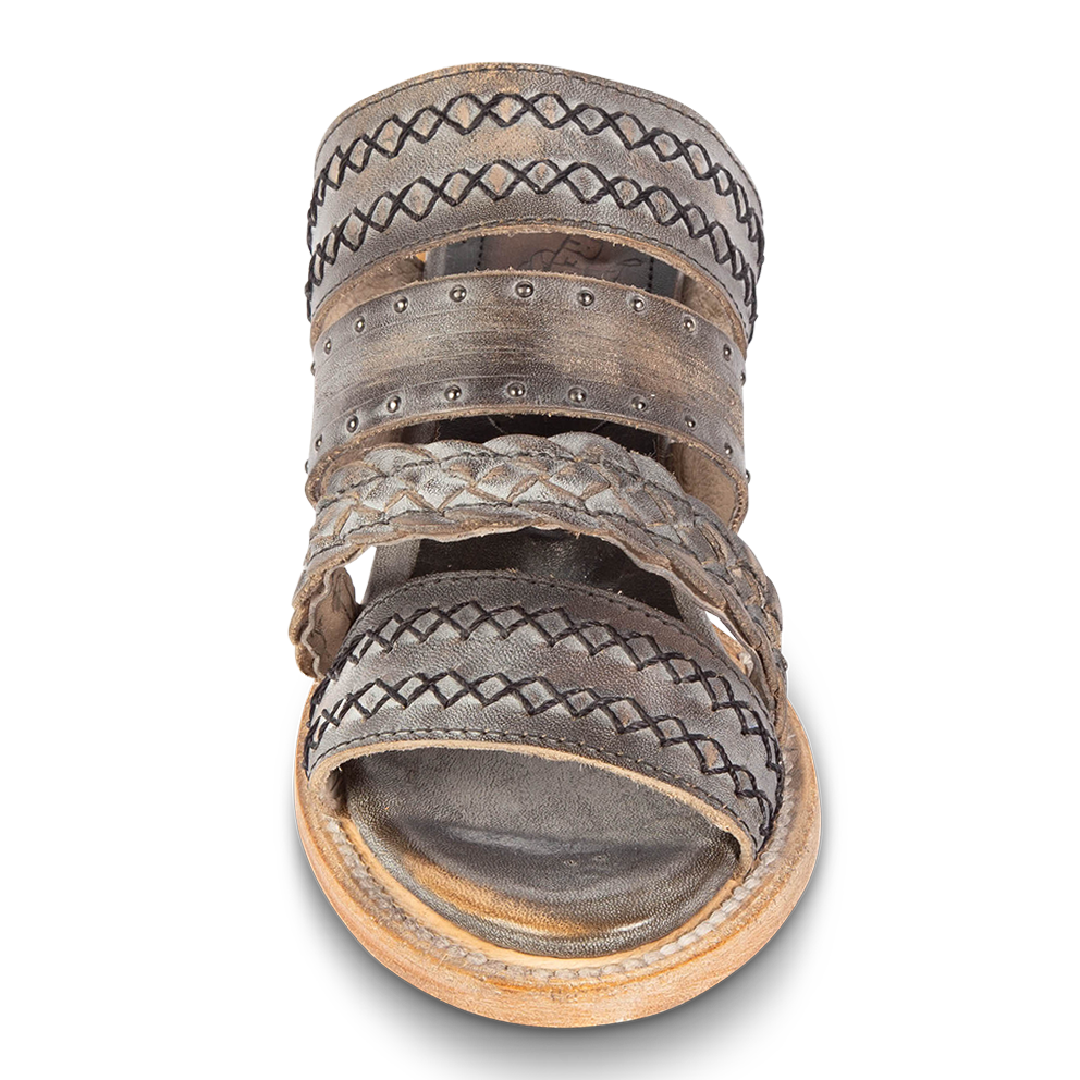 Front view showing braided and stitch detailed straps on FREEBIRD women's Albuquerque ice open-toe slip-on sandal