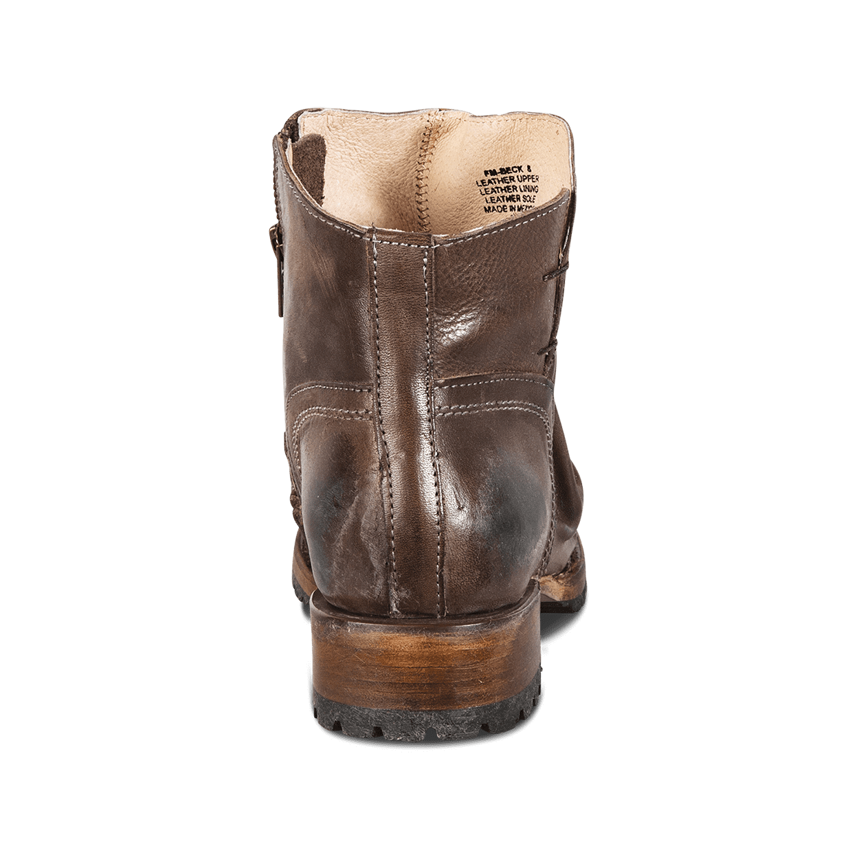 Back view showing low heel on FREEBIRD men's Beck stone ankle boot
