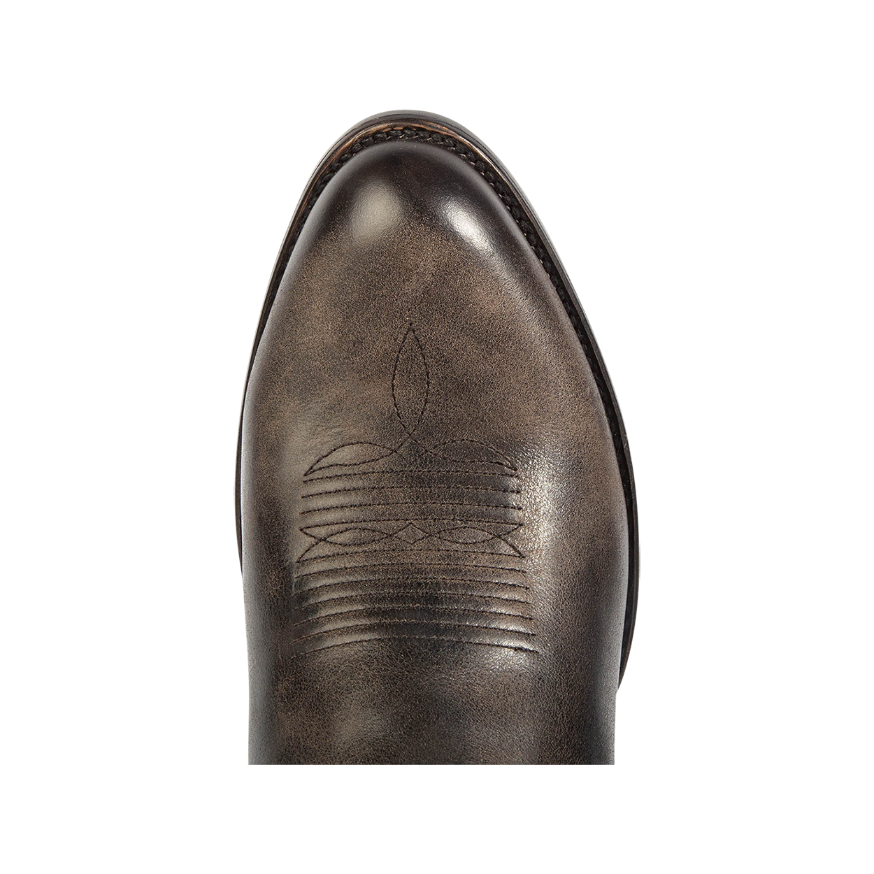 Top view showing traditional toe shape and stitch detailing on FREEBIRD men's Bandito black leather boot