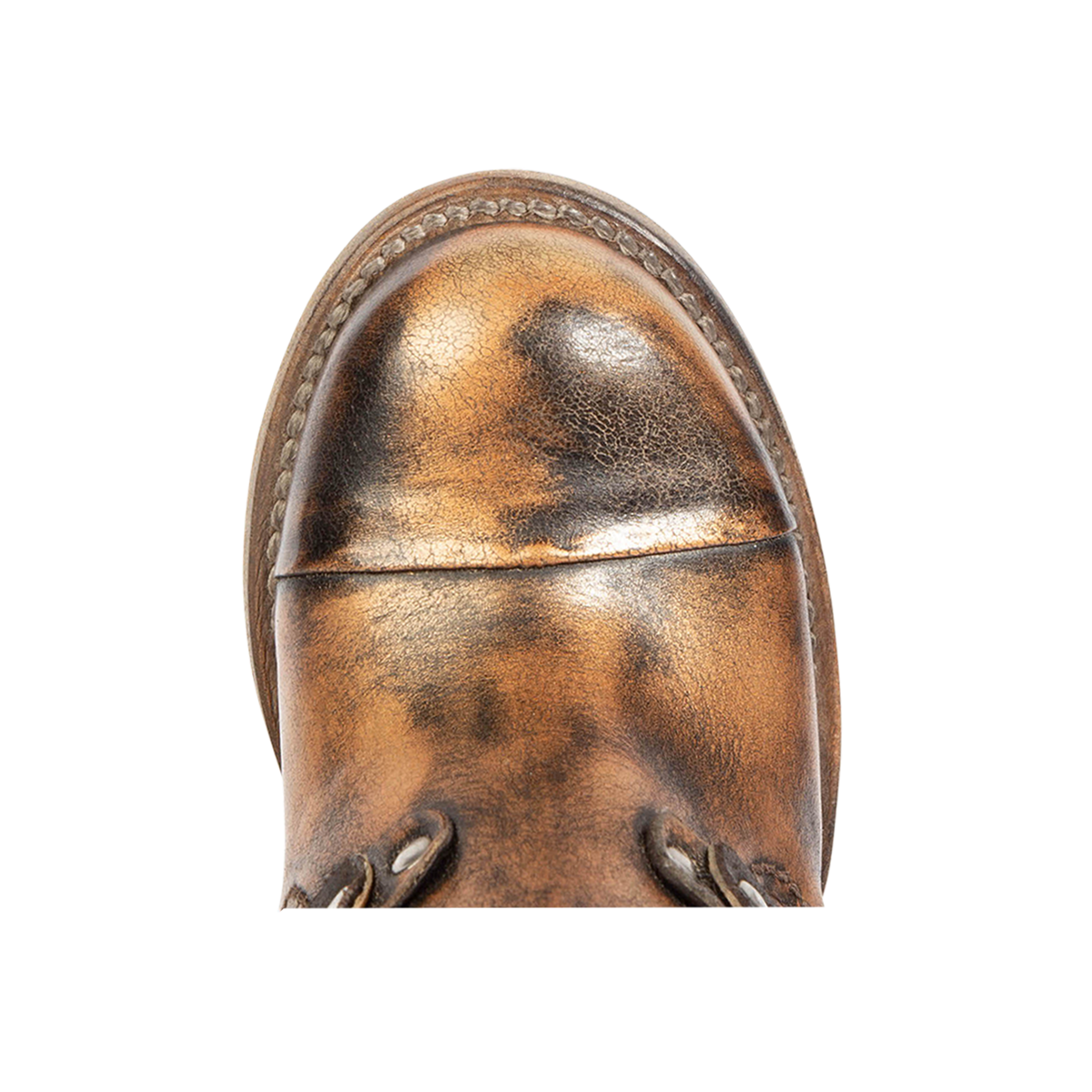 Top view showing round toe on FREEBIRD women's Beckett bronze leather bootie