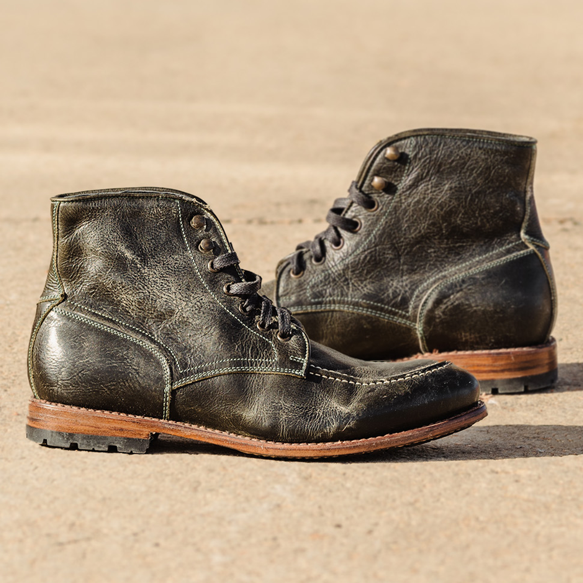FREEBIRD men's Benning olive front lace closure boot with tread sole