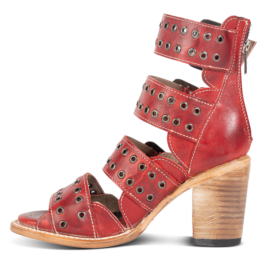 Inside view showing thick straps and metal eyelets on FREEBIRD women's Blake red sandal