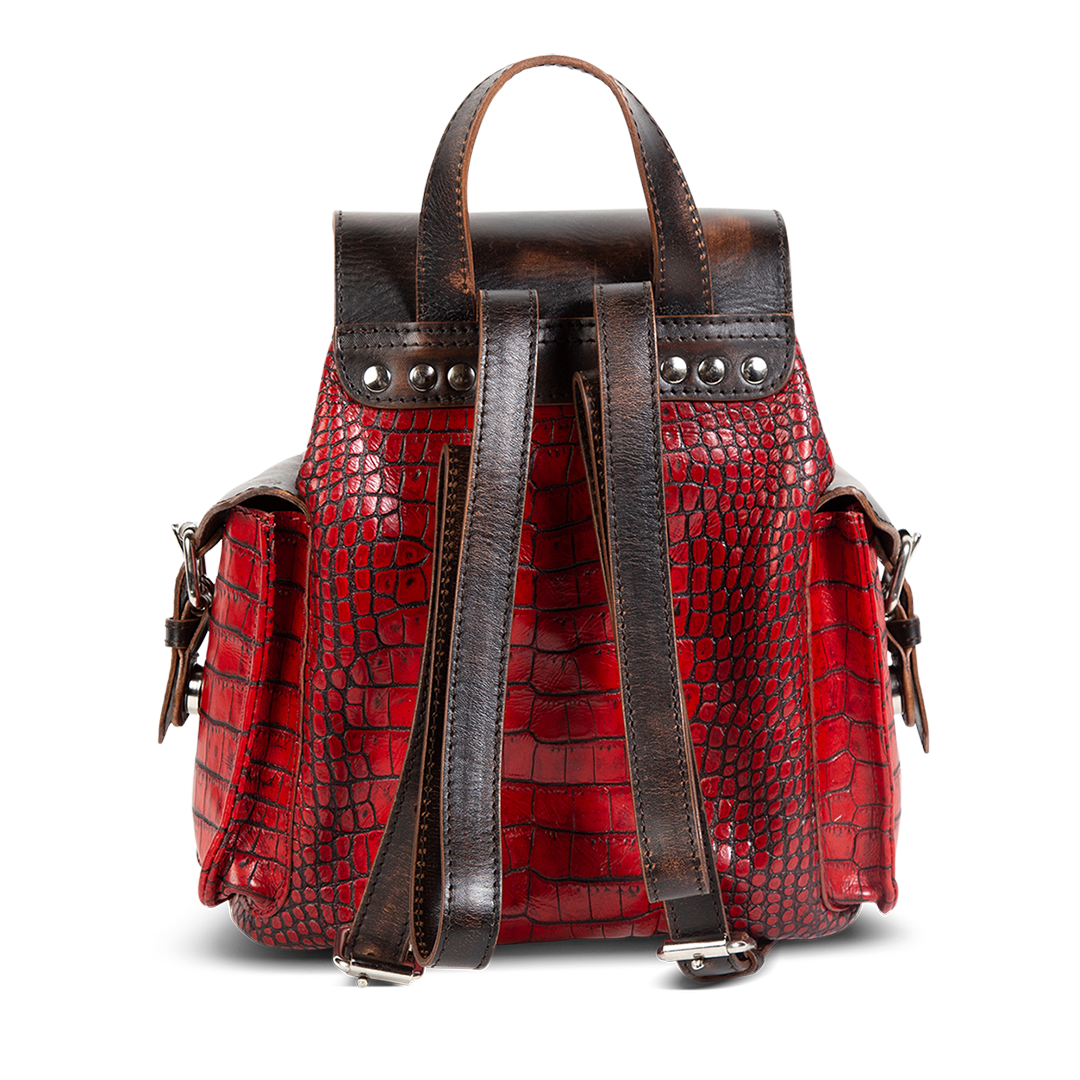 Brett red croco adjustable back leather straps and top leather handle loop on FREEBIRD backpack