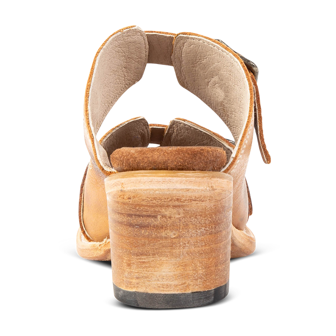 Back view showing leather buckle strap detailing FREEBIRD women's Caprice wheat sandal