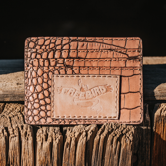 FREEBIRD CC Wallet pink croco cardholder featuring three cards slots