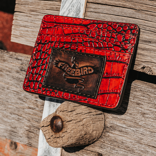 FREEBIRD CC Wallet red croco cardholder featuring three cards slots