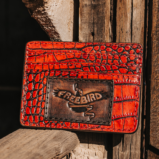 FREEBIRD CC Wallet red croco cardholder featuring three cards slots