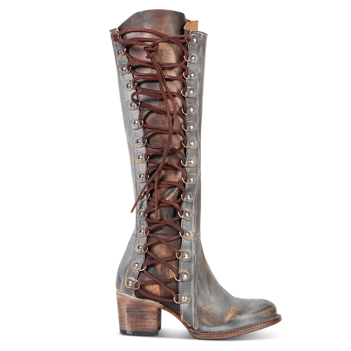 FREEBIRD women's Chapelle ice multi contrasting side panel adjustable leather lacing inside zip tall leather boot