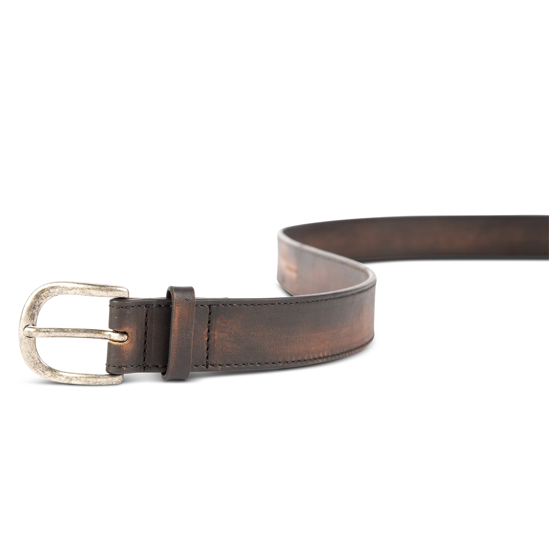 Classic black distressed front view featuring silver buckle hardware on FREEBIRD full grain leather belt