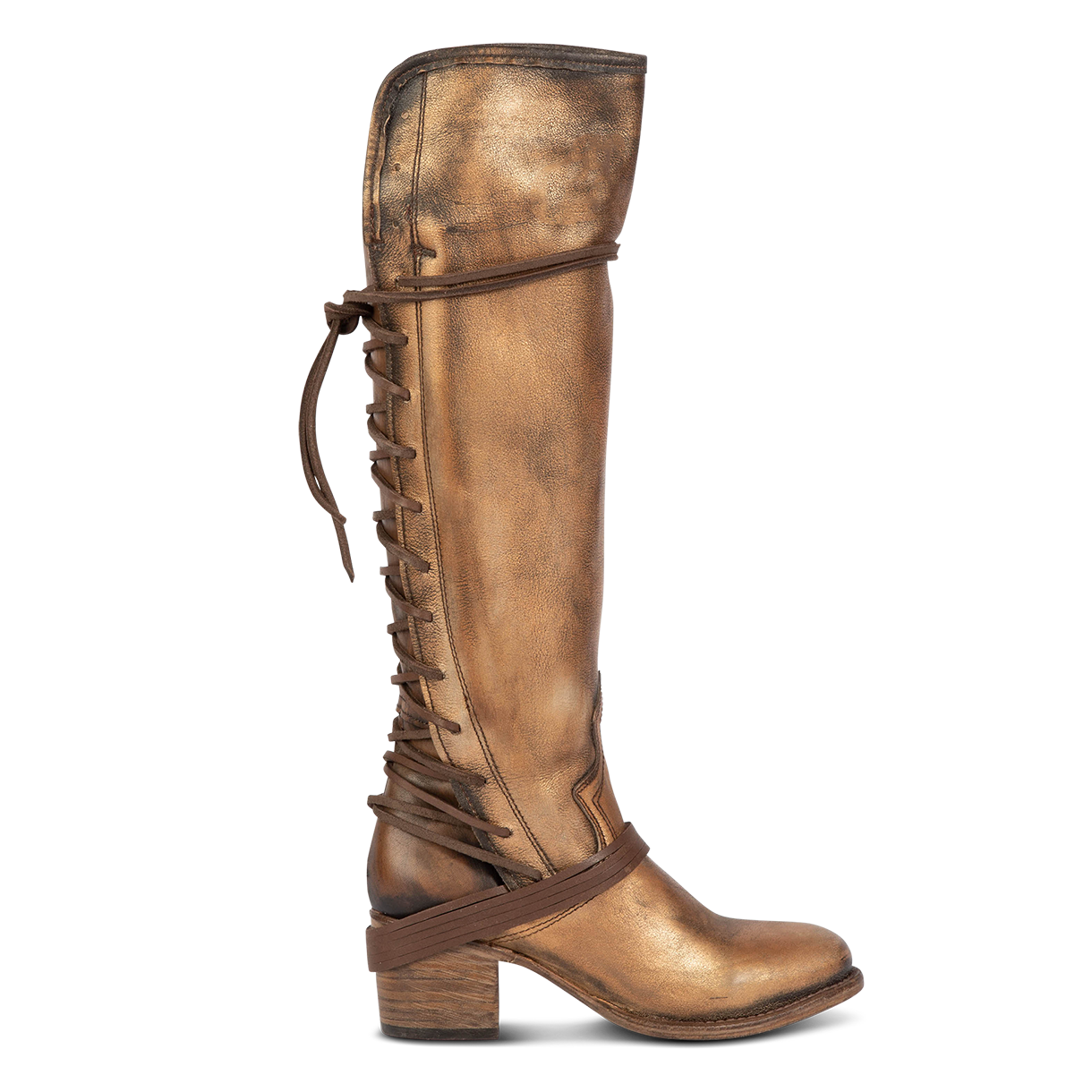 FREEBIRD women’s Coal bronze leather knee high adjustable back lacing boot