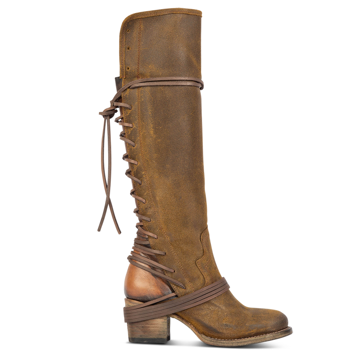 REEBIRD women’s Coal olive suede leather knee high adjustable back lacing boot