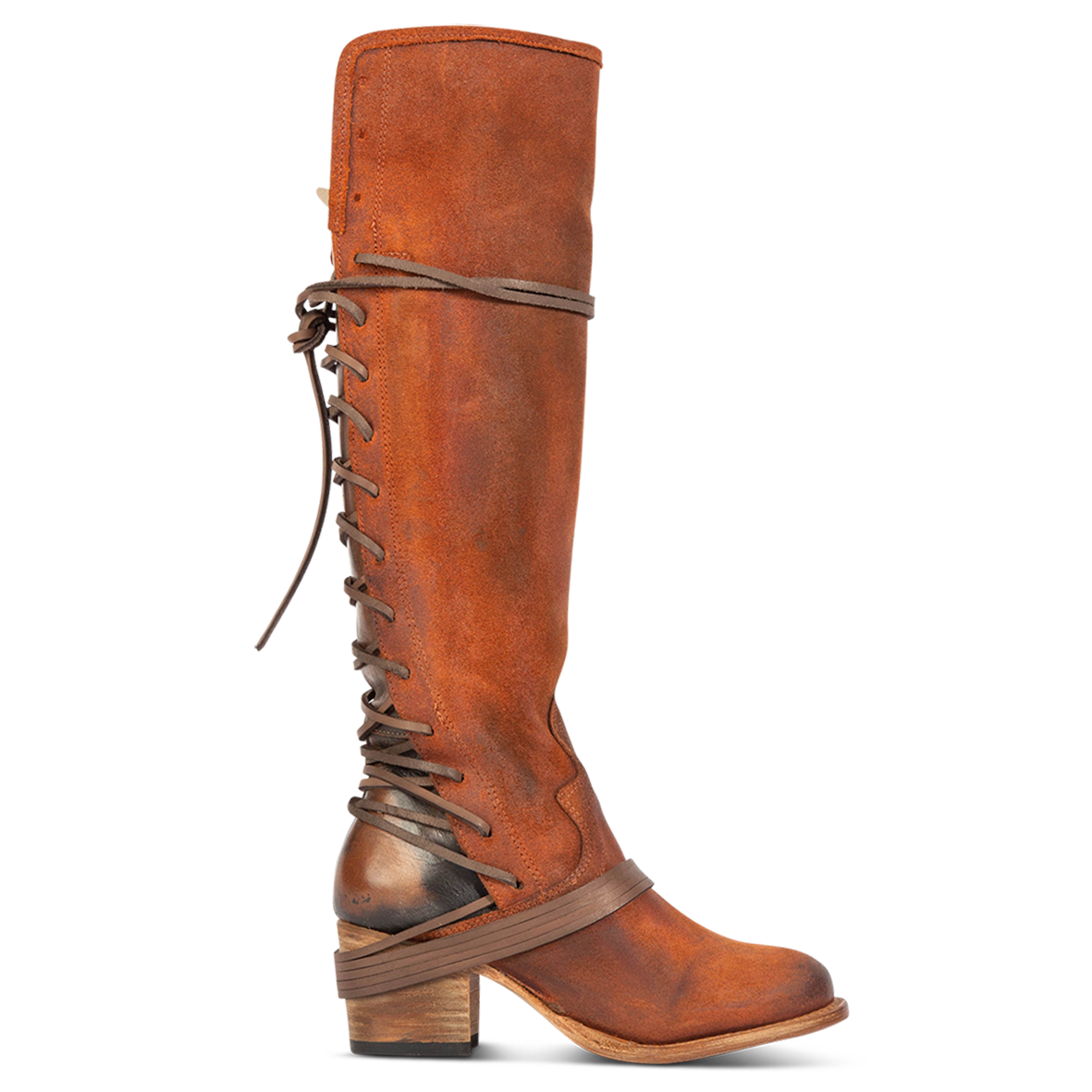 FREEBIRD women’s Coal rust suede knee high adjustable back lacing boot