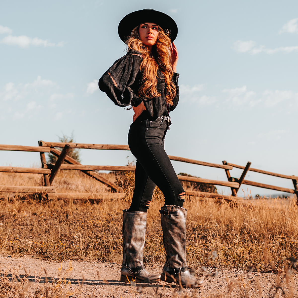 FREEBIRD women's Contra pewter featuring adjustable buckle straps, hidden pocket and round toe lifestyle image