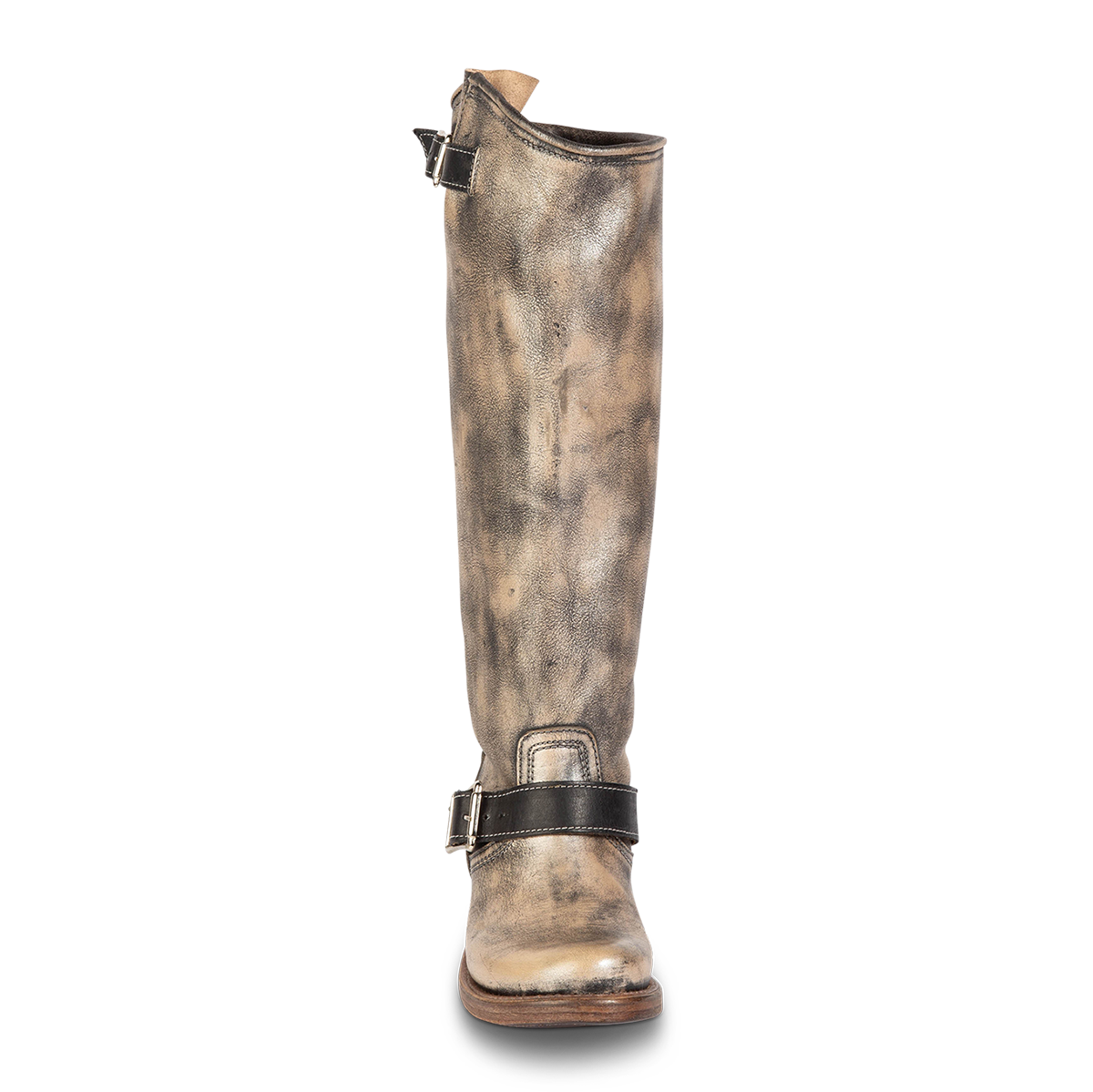 Front view showing adjustable buckle straps on FREEBIRD women's Contra pewter boot