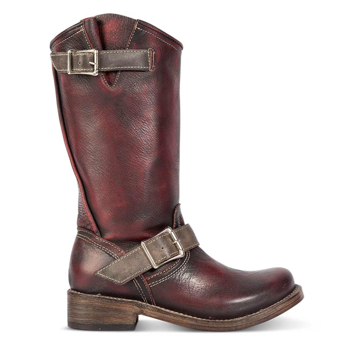 FREEBIRD women's Crosby wine featuring full grain leather, buckle straps, and a hidden pocket