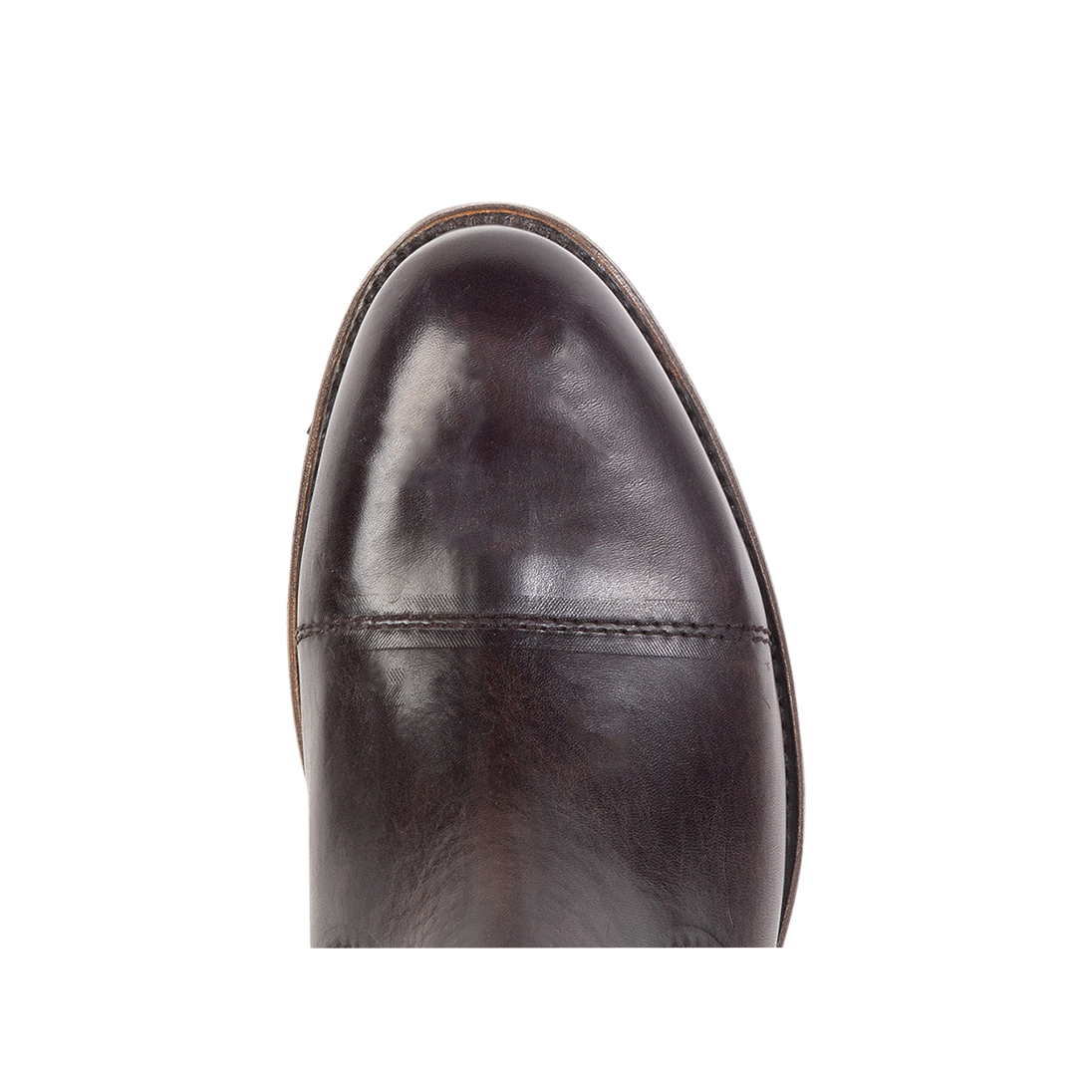 Top view showing almond toe and stitch detailing on FREEBIRD men's Curtis black leather chelsea boot