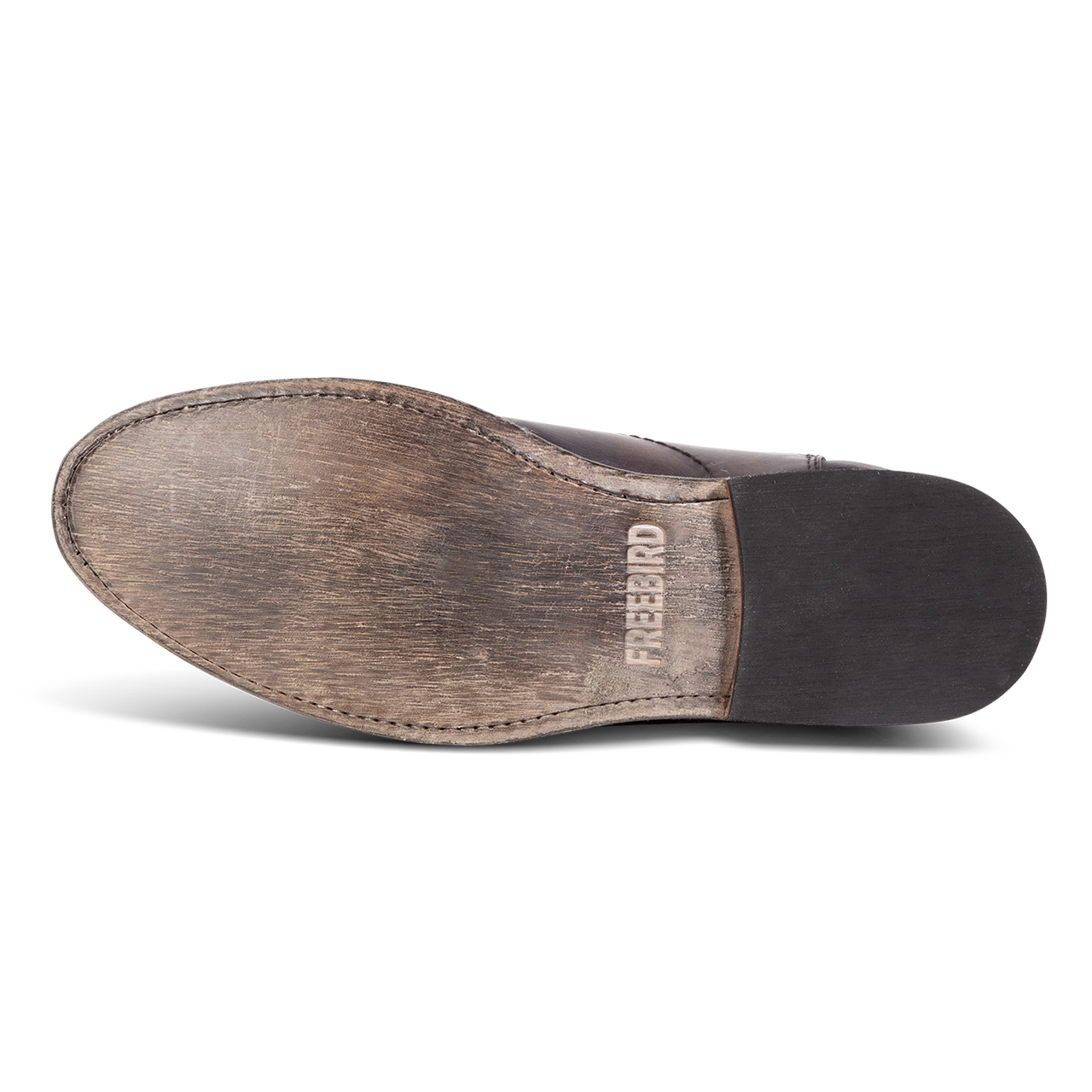 Leather sole imprinted with FREEBIRD on men's Curtis black leather chelsea boot