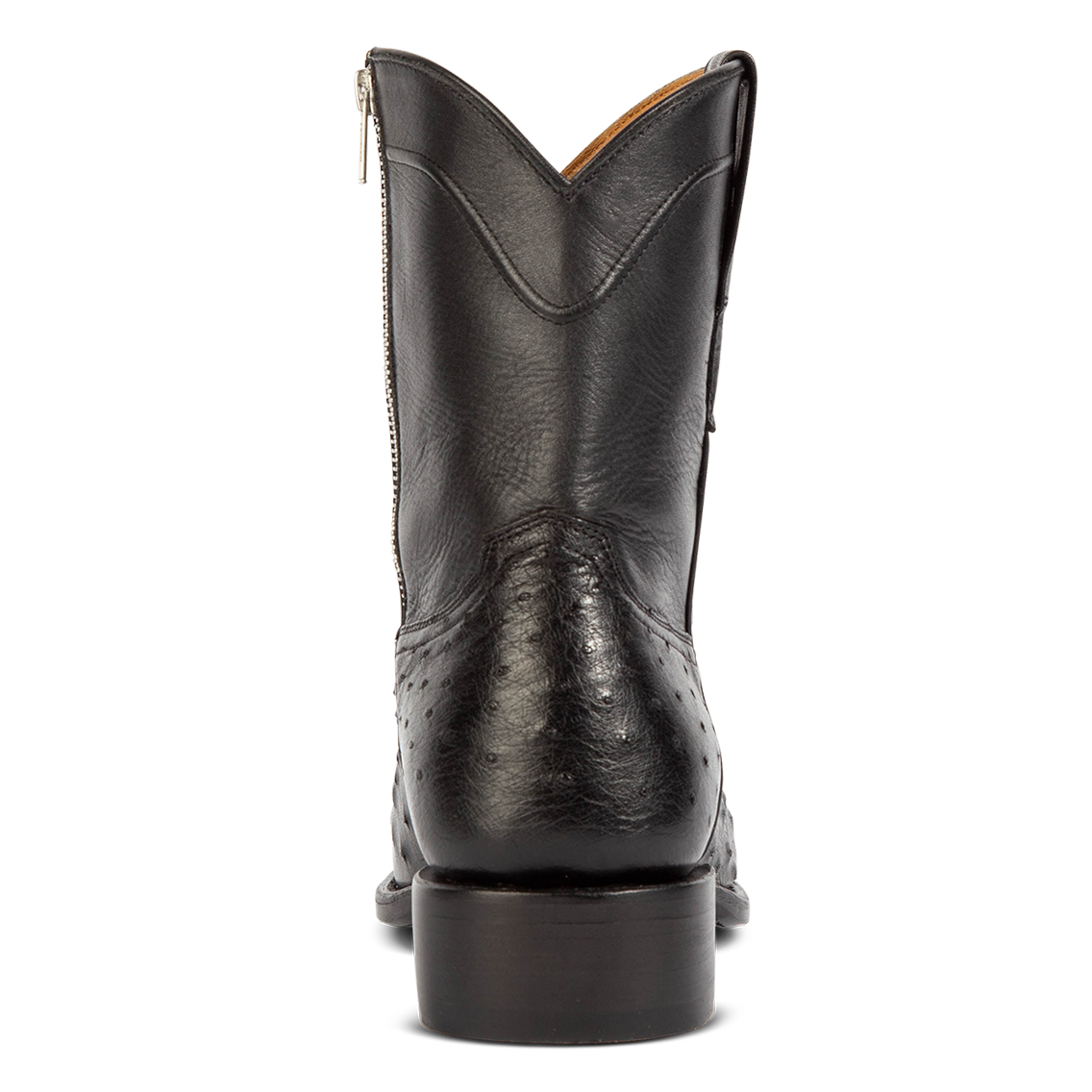 Back view showing low heel on FREEBIRD men's Desperado black mid calf boot