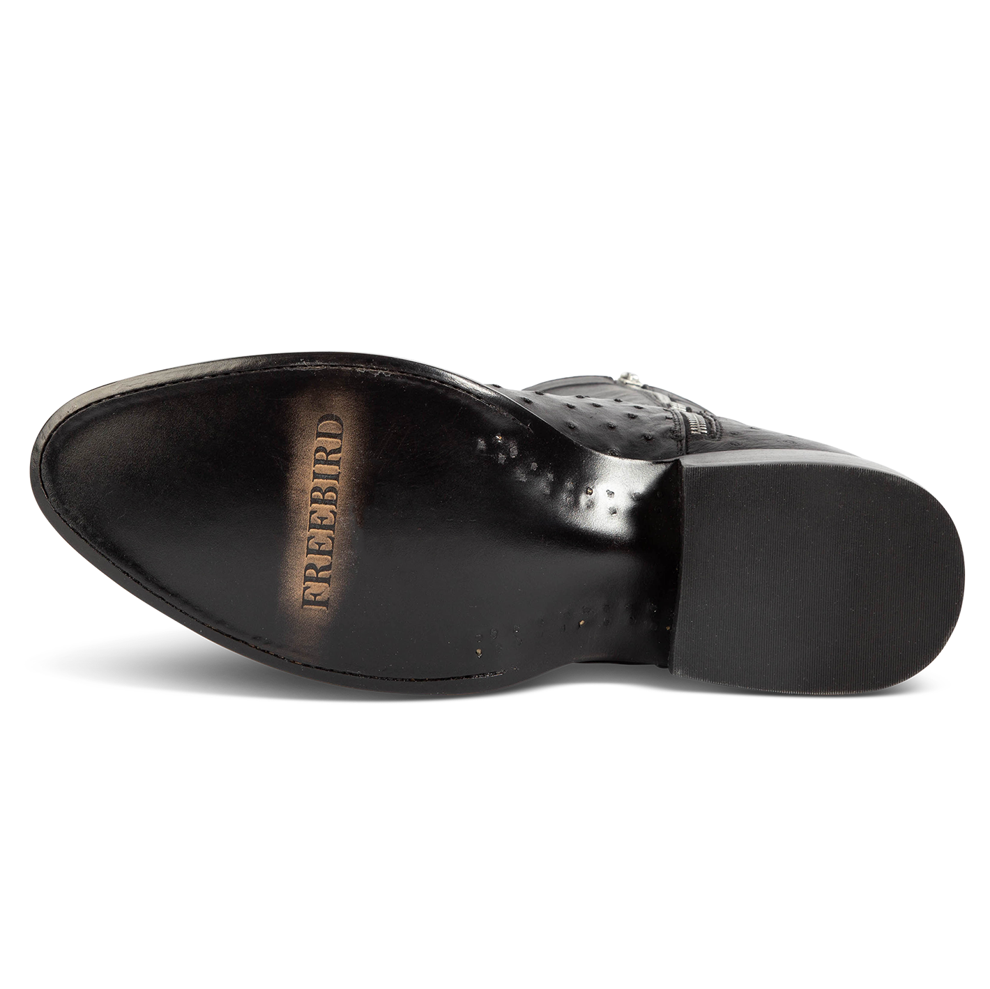 Leather imprinted sole FREEBIRD on men's Desperado black mid calf boot