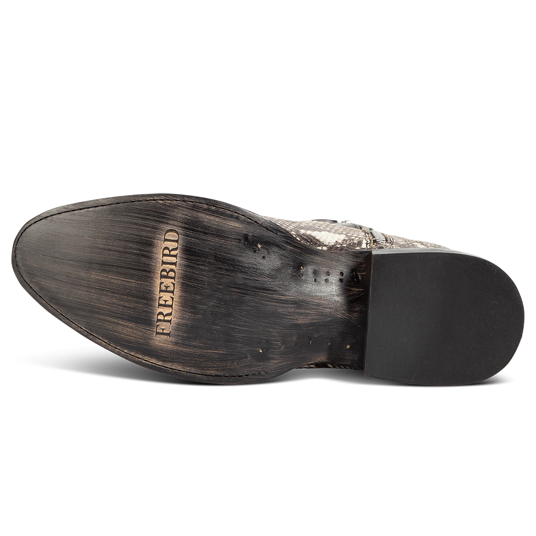 Leather imprinted sole FREEBIRD on men's Desperado black/white mid calf boot