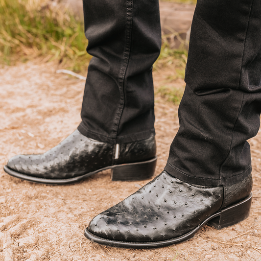 FREEBIRD men's Desperado black single exterior pull strap and inside zip closure low heeled mid calf boot