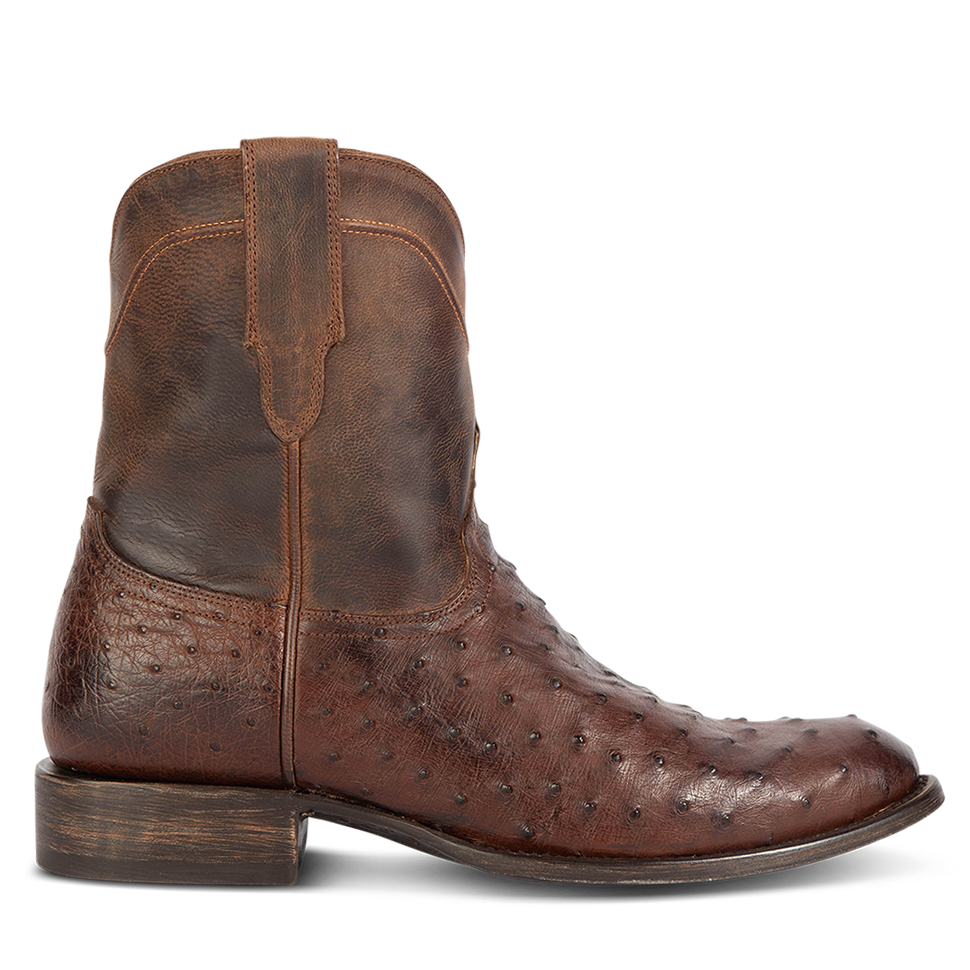 FREEBIRD men's Desperado brown single exterior pull strap and inside zip closure low heeled mid calf boot