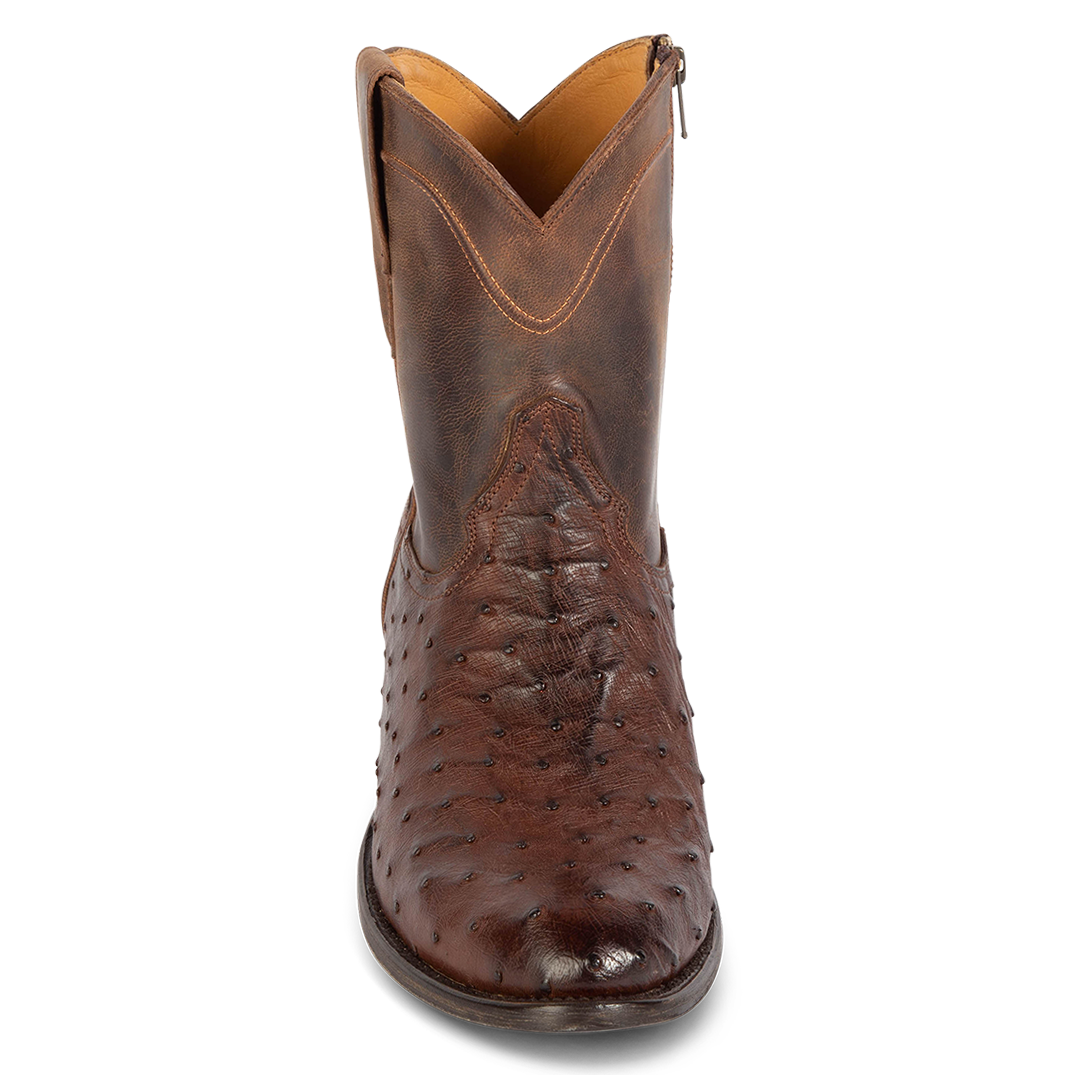 Front view showing exotic leather detailing on FREEBIRD men's Desperado black low heeled mid calf boot
