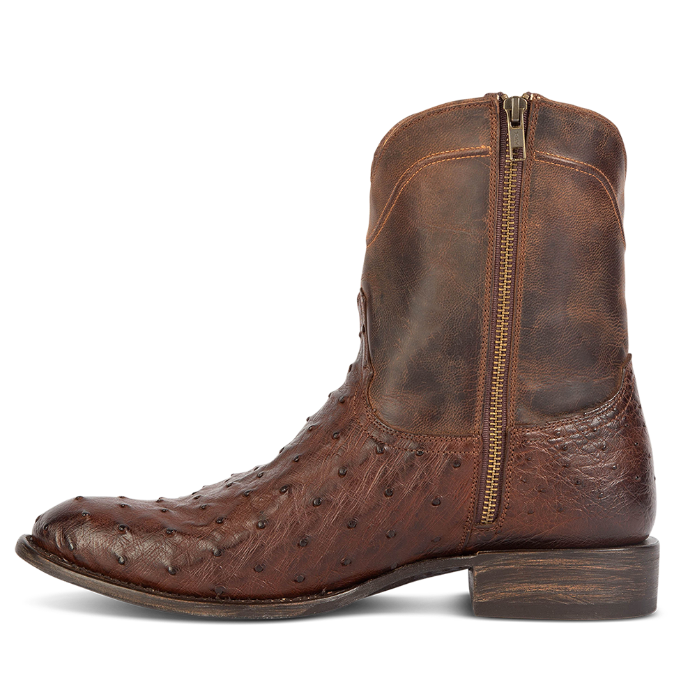 Inside view showing working zip closure and stitch detailing on FREEBIRD men's Desperado black low heeled mid calf boot