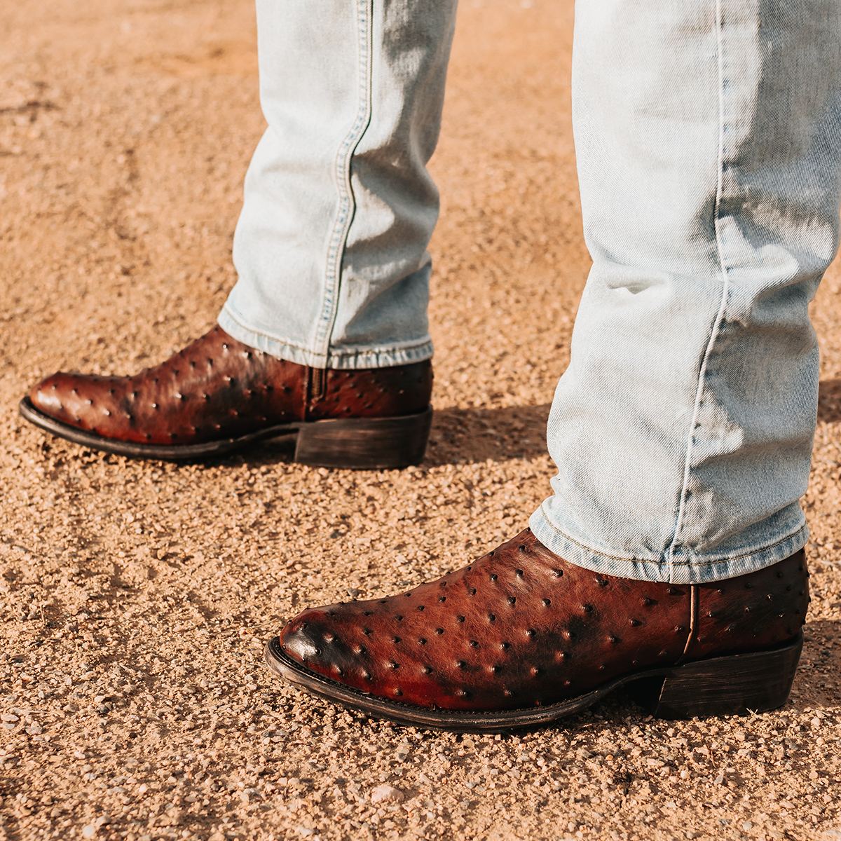 FREEBIRD men's Desperado brown single exterior pull strap and inside zip closure low heeled mid calf boot