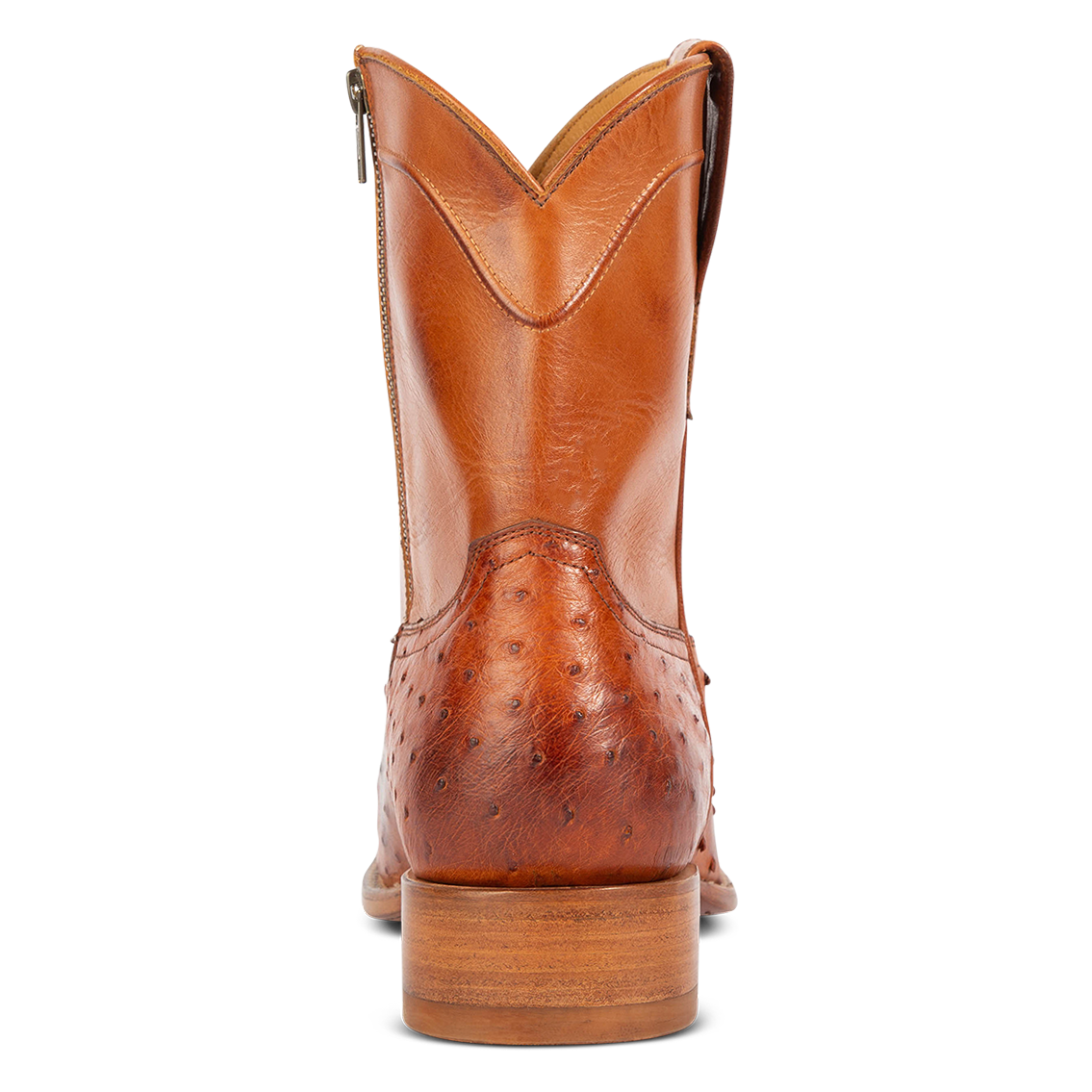 Back view showing low heel on FREEBIRD men's Desperado tan mid calf boot